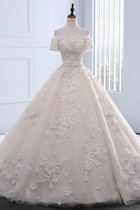 Appliques Beaded Wedding Dresses, Sexy Bridal Dresses, Wedding Gown