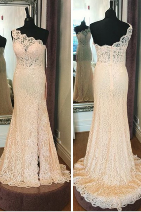 One Shoulder Full Lace Wedding Dresses ,high Quality Sheath Bridal Dresses Lace