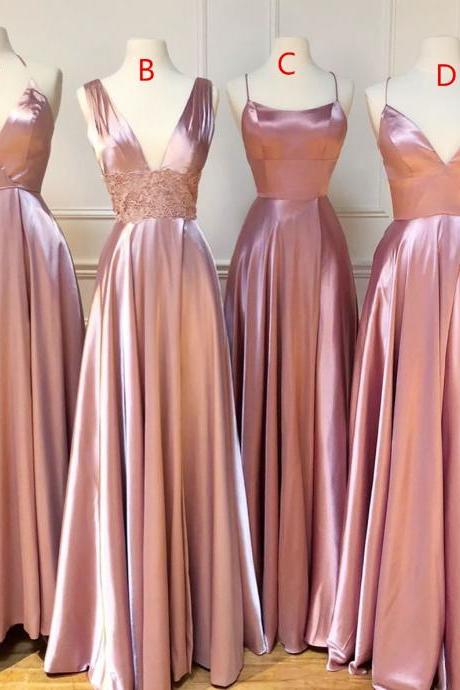 2022 Long Pink Bridesmaid Dresses For Wedding Party A Line Plus Size Women Dress Gowns