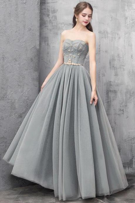 Gray round neck tulle prom dress,gray evening dress bridesmaid Dresses Party dresses Formal dresses
