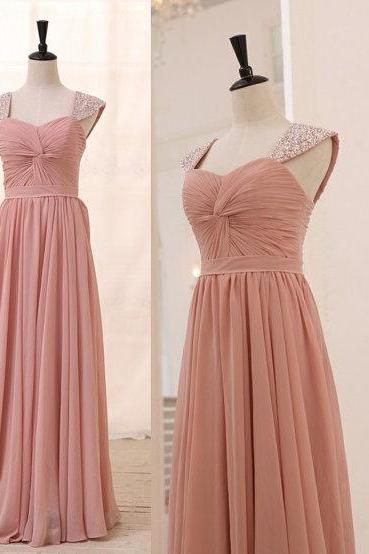 Pretty Light Pink Straps Chiffon Prom Dresses2015, Bridesmaid Dresses 2018, Bridesmaid Dresses, Formal Dresses, Evening Dresses