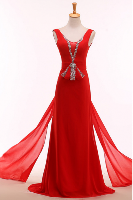 Elegant red evening dress, crystal evening gown, long skirt, long skirt, high - grade women's wear, high-end women's evening dress