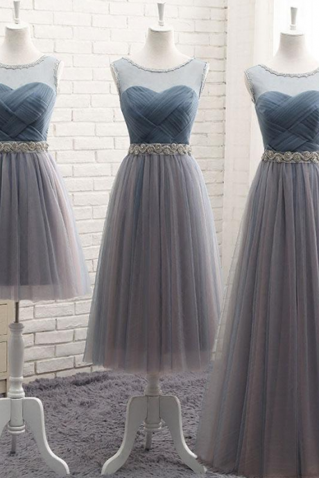 Gray round neck tulle prom dress,gray evening dress Bridesmaid Dresses Party Dresses