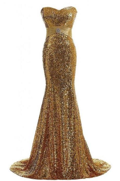 Sparkly Gold Bridesmaid Dress,Floor Length Mermaid Gold Bridesmaid Dresses,Elegant Long Cheap Prom Dresses Party Evening Gown