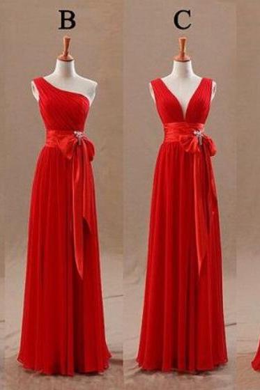 Red Mismatch Chiffon Long Bridesmaid Dresses, Red Simple Bridesmaid Dresses, Formal Dresses, Evening Gowns