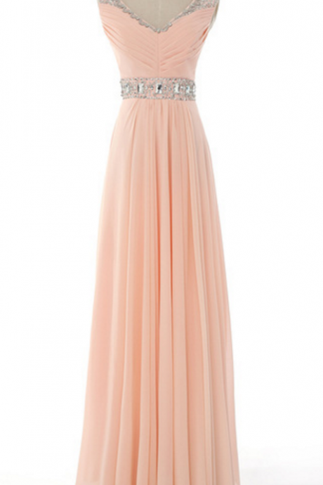 The bride's sexy v-neck chiffon skirt is long on the shoulders of the evening gown, in a summer style gown evening dresses