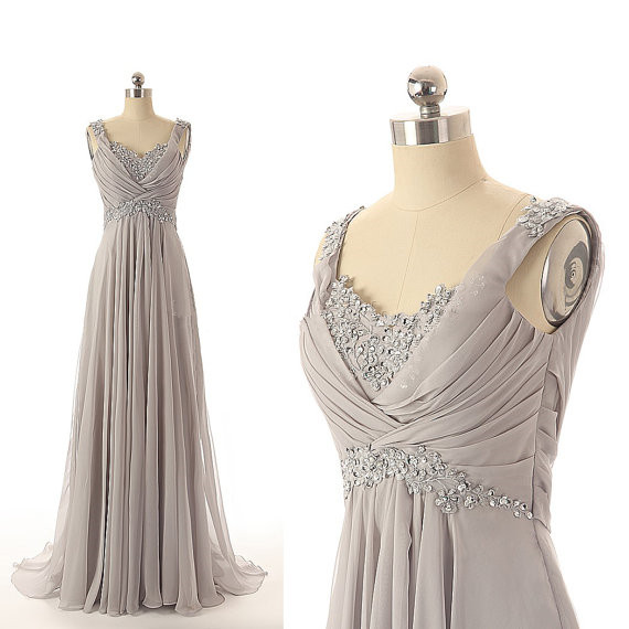 Evening Dresses,New Fashion Prom Gowns,Elegant Prom Dress,Princess Prom Dresses,Chiffon Evening Gowns,Gray Formal Dress,Modest Grey Evening Gown