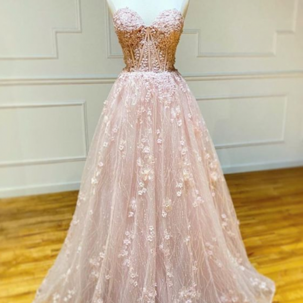 prom dresses,Sweetheart Neck Strapless Floral Long Prom Dresses, Long Floral Formal Evening Dresses